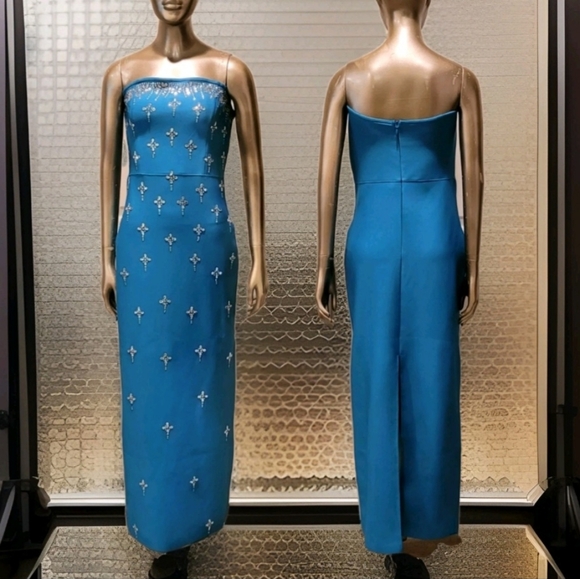 Boutique Dresses & Skirts - NWT Elegant Blue Rhinestone Embellished Strapless Formal Ball Gala Gown Dress